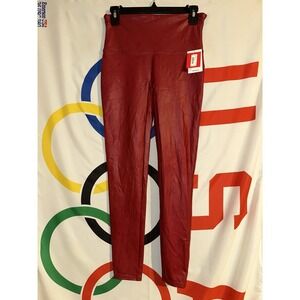 NWT Spanx Red Faux Leather Leggings Womens Large Mid Rise $98 MSRP
